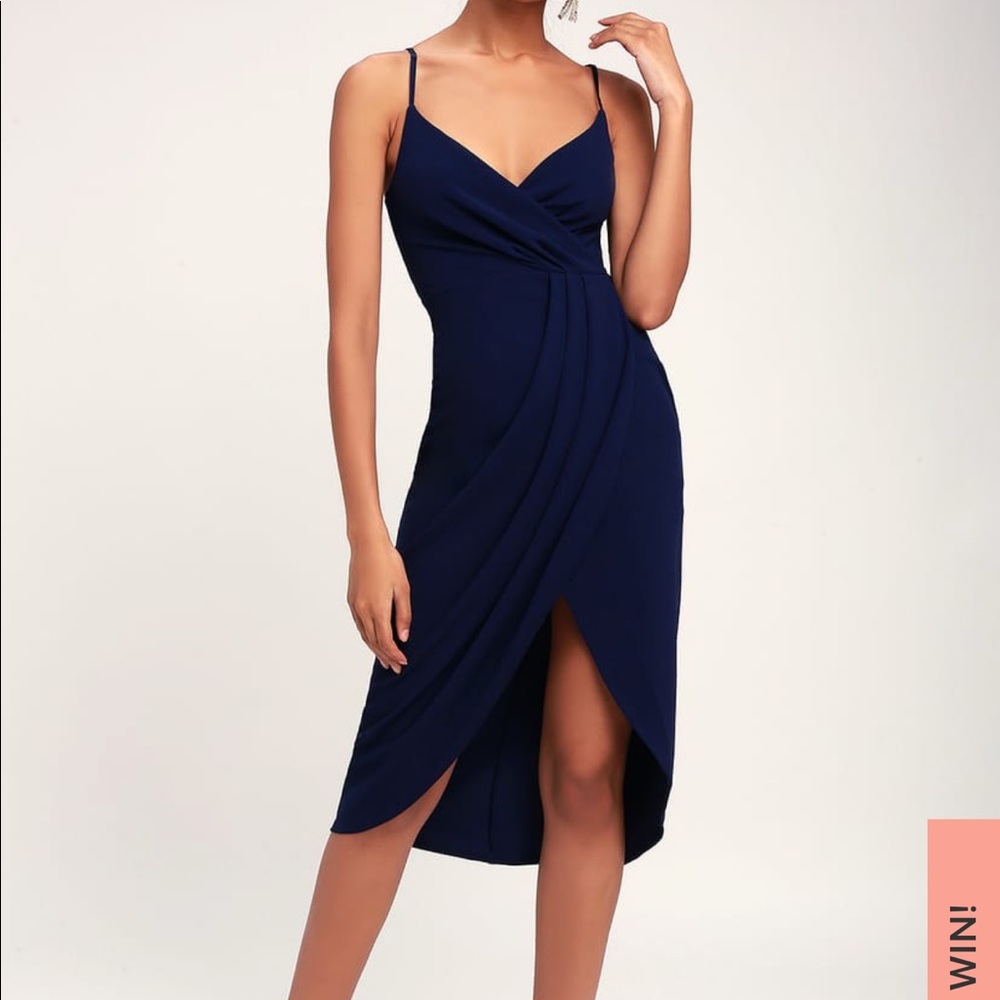 Lulus Special Guest Navy Blue Surplice Midi Dress